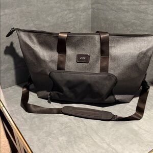 Gray Coated Canvas Tumi Alpha 2 Expandable Duffel Bag with Leather Trim